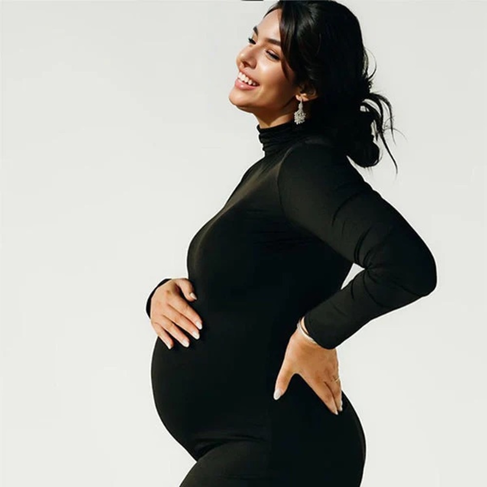 Black Maternity Maxi Dress with Turtleneck